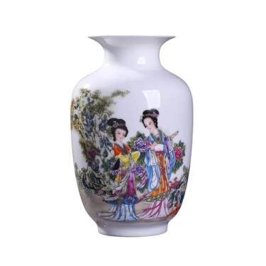 Imagem de Decalque de decoração de casa vaso de cerâmica para chão, arranjo de flores pintadas, decoração de casa chinesa, ornamentos de armário decoração de vaso (D alto 24 cm)