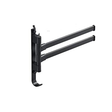 Imagem de Toalheiro de alumínio para banheiro Suporte de trilho preto giratório para toalhas de mão prateleiras cabides de parede ferragens de economia de espaço (cor: 2, tamanho