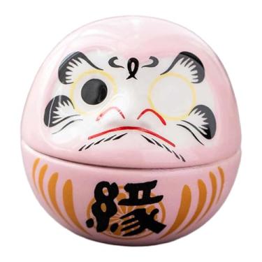 Imagem de IEUDNS Pequena boneca Daruma de cerâmica, miniatura japonesa, escultura artística de boa sorte e votos de felicidades, decoração Dharma para bar e café no, Rosa