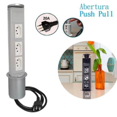 Imagem de Torre Mini Totem Manual 3 Tomadas 20A Nbr Cinza Qtmov