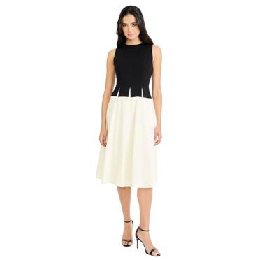 Imagem de Maggy London Vestido midi feminino elegante sem mangas com ajuste colorido e flare para convidados de casamento e coquetéis, Branco de inverno, 34