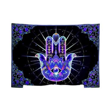 Imagem de Tapeçaria De Mão Hamsa Com Ilusão Neon, Nebulosa Cósmica, Olho Que Tud