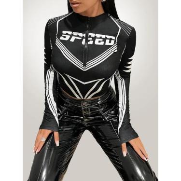 Imagem de Camiseta Vintage De Manga Longa Com Zíper Y2K Preta, Moda Casual Femin