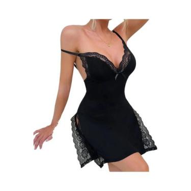 Imagem de Camisola De Verão Feminina Com Renda E Patchwork, Fenda Lateral, Detal