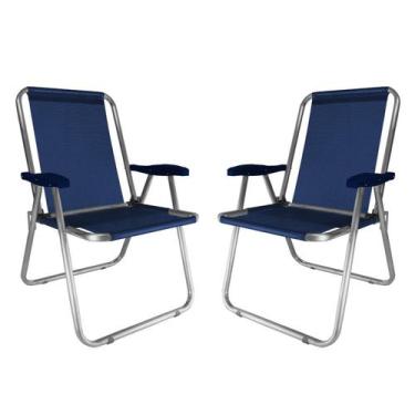 Imagem de Kit 2 Cadeira Max Alumínio Praia Piscina Camping Até 140 Kg - Zaka, Az