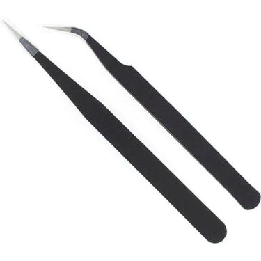 Imagem de 2 Pinca Precisao Ponta Fina Reta Alongamento Extensao Cilios - Importa