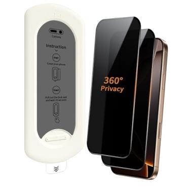 Imagem de DUBUSOT Pacote com 2 protetores de tela de privacidade de 360 graus para iPhone 16/15, filme de vidro temperado antiespião privado de 4 vias com alinhamento automático, sem bolhas, antiarranhões
