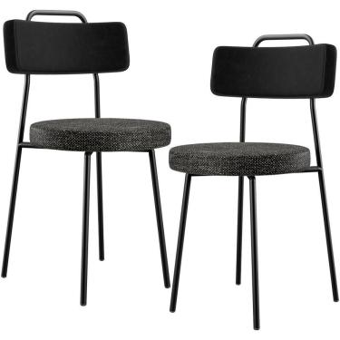 Imagem de Kit 02 Cadeiras Decorativa Estofada Sala Jantar Barcelona L02 Couríssimo Preto Linho Chumbo