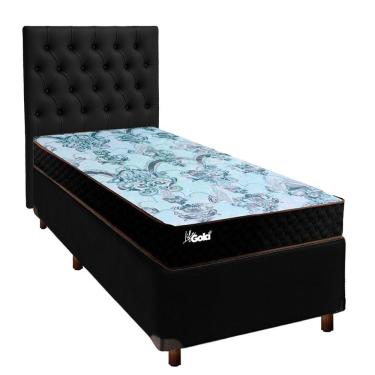 Imagem de Cama + Box Preto E Colchão Molas Ensacadas Solteiro - Life Gold Paropas + Cabeceira