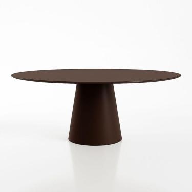 Imagem de Mesa De Jantar Cone Oval 137x90 Cm Laca Marrom Cacau Com Vidro