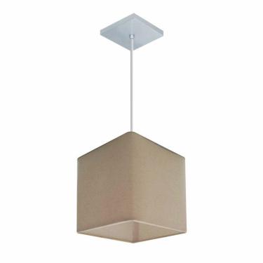 Imagem de Lustre Pendente Quadrado Vivare Md-4224 Cúpula Em Tecido 16/16x16cm - Bivolt Algodão-crú 127/220v