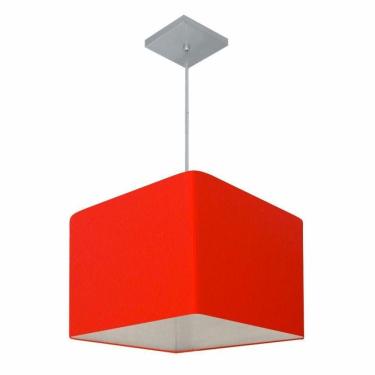 Imagem de Lustre Pendente Quadrado Vivare Md-4059 Cúpula Em Tecido 21/35x35cm - Bivolt Vermelho 110v/220v