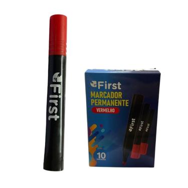 Imagem de Kit com 10 Canetas Marcador Vermelho Permanente Alta Fixação