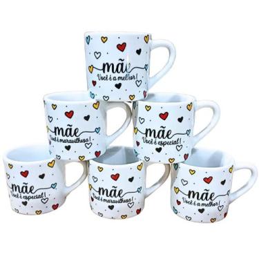 Imagem de Kit Jogo 6 Canecas Frases Mãe 100ml - Porcelana - Antilope Decor Porce