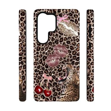 Imagem de qizjio Capa de telefone com estampa de chita à prova de choque com estampa de batom cereja com estampa de leopardo para Samsung Galaxy S25 Ultra