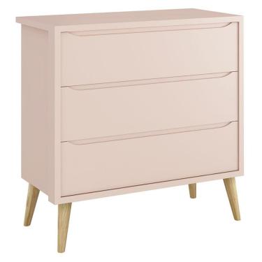 Imagem de Cômoda Gaveteiro Infantil Theo Rosa Com Pés Madeira Natural - Reller