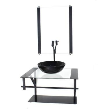 Imagem de Gabinete de vidro para banheiro 60cm ap cuba redonda  preto com tornei