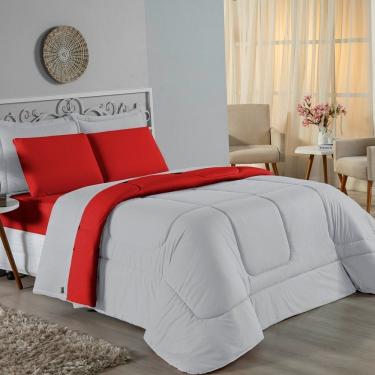 Imagem de Edredom King Nobre 1 Peça Dupla Face 2,50m X 2,90m Malha 100% Algodão - Cinza / Vermelho