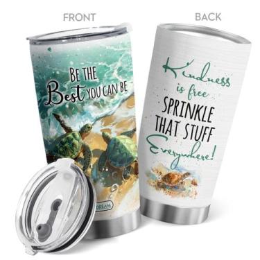 Imagem de Caneca de café Oasisdream Tumbler 600mL em aço inoxidável com tartarug