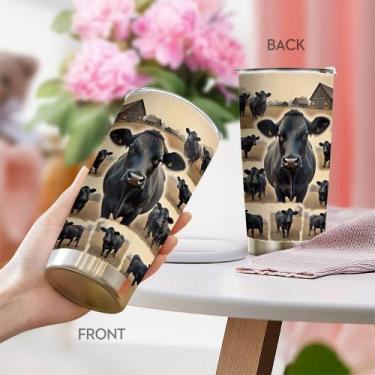 Imagem de Caneca Tumbler Oasisdream de aço inoxidável 600 ml com estampa de vaca