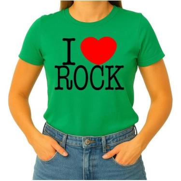 Imagem de Camiseta Camisa Adulto Feminina Masculina Algodão  I Love Rock  Eu Amo