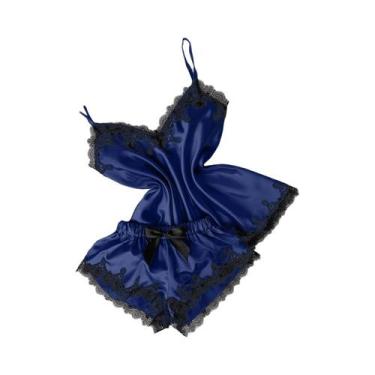 Imagem de Conjunto De Pijamas Sexy De Veludo Para Mulheres Com Camisola De Laço 