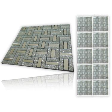 Imagem de Pastilha De Vidro Autocolante Kit 10 Uni Parede Cozinha Banheiro Decorativa Facil Aplicacao Moderna Reforma Requinte