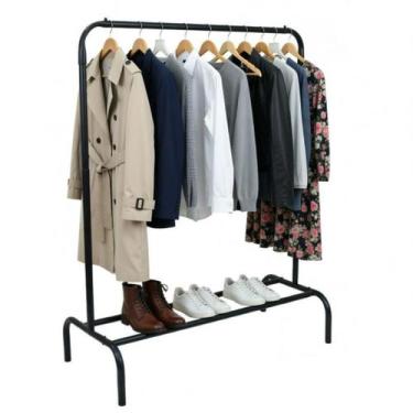 Imagem de Arara Cabideiro Com Sapateira 90cm Para Loja closet - PRETA - valemixx