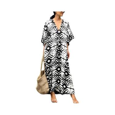 Imagem de Kaftan plus Size Para Mulheres, Vestido De Praia Com Estampa, Roupa De
