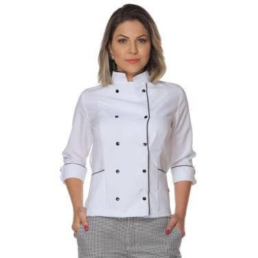 Imagem de Dólmã chef feminina manga 3/4 com botões de pressão - Demorgan Uniform