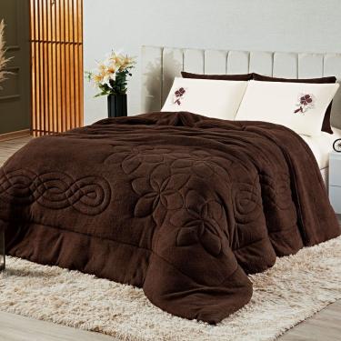 Imagem de Kit Coberdrom Cobertor King Floral Hibisco Tabaco Dupla Face Com Fronhas 03 Peças - Manta Microfibra Quente