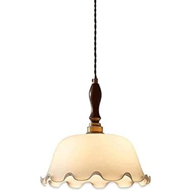 Imagem de KRASS Nordic Retro Branco Verde Pingente Luz Moderna Cabeça Única Latão Suspenso Pétala Vidro Lustre Suspenso Nogueira Luminária Café Bar Luz E27 Luminária Pendurada, Branco, Colecionador 88