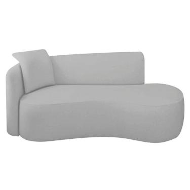 Imagem de Divã Recamier Suíça Curvo Sala Recepção 180cm Lado Direito Linho Cinza Claro