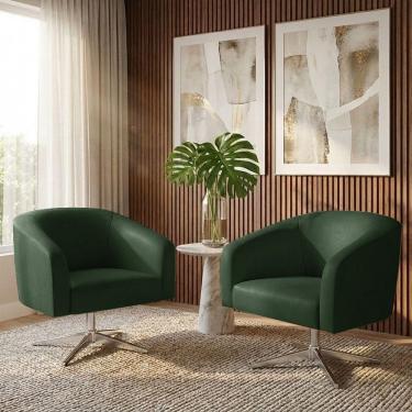 Imagem de Poltrona Giratória Kit 2 Stella Sala Decorativa Sintético Pu Verde D03 D Rossi