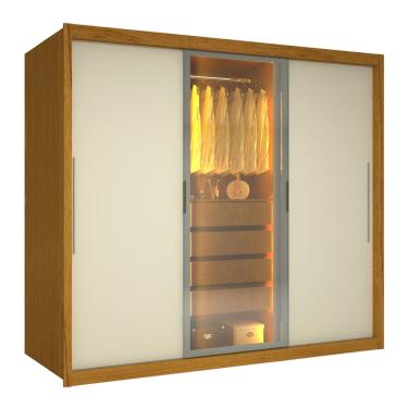 Imagem de Guarda Roupas Casal 3 Portas de Correr 1 Com Vidro Reflecta 4 Gavetas 100% MDF Lux