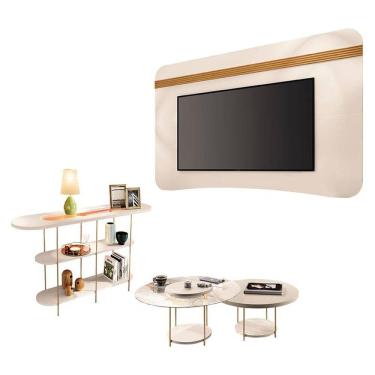 Imagem de Painel Suspenso Armony Off White Cinamomo com Kit Mesa de Centro Sky e Aparador Infinity Off White - HB Móveis