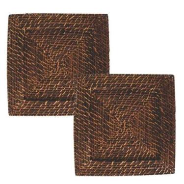 Imagem de Kit 2 Sousplat Quadrado Mundiart Rattan Bambu Marrom Escuro