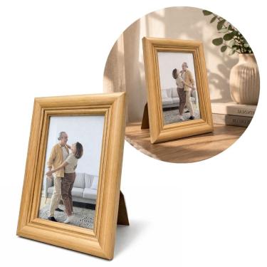 Imagem de Porta Retrato 10x15 Madeira Clara Fosca Tradicional Frisado Com Vidro Vertical Horizontal