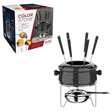 Imagem de Conjunto de Fondue Euro Home Colorstone Preto 10 Peças 850ml Aço Inox