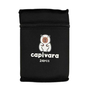 Imagem de Canetinhas Capivara Marcadores 24 Peças Ponta Dupla + Estojo C/ Zíper