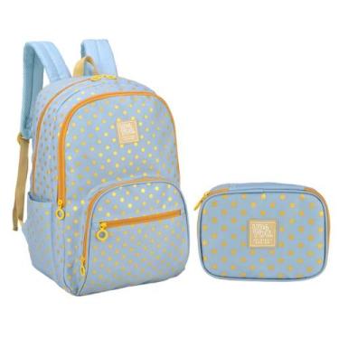 Imagem de Kit Mochila e Estojo Duplo Juvenil Up4You Póa 47061-64, Azul