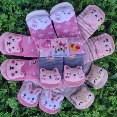 Imagem de Kit 6 Pares De Meias Infantil Bebe Pantufa Bichinho Meia Recem Nascido