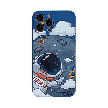 Imagem de Yonds Queen Capa fofa para iPhone 12 Pro Max, desenho animado astronauta planeta lua espaço design elegante TPU macio à prova de choque antiderrapante capa protetora (iPhone 12 Pro Max, lua azul)
