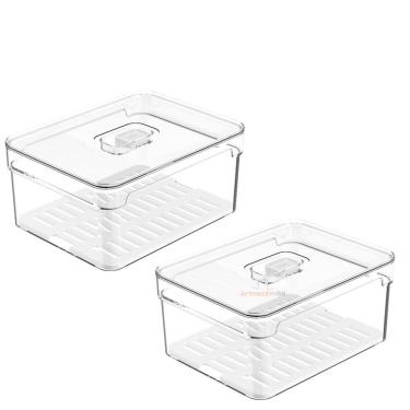 Imagem de Kit 2 Organizadores Porta Mantimento 2,2 Litros Com Tampa Geladeira Fruta Verdura Clear Fresh - Ou