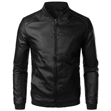 Imagem de CNSTORE casacos e jaquetas masculinos Jaqueta masculina de couro PU à prova de vento ca...