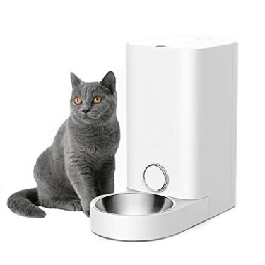 Imagem de Controle automático de aplicativos de alimentador de cães para gatos, dispensador de alimentos automotivos para cães com controle de porção, distribuidor de alimentos secos para gatos com adsorção magnética tigela de aço inoxidável para pequenos gatos e cães médios, branco