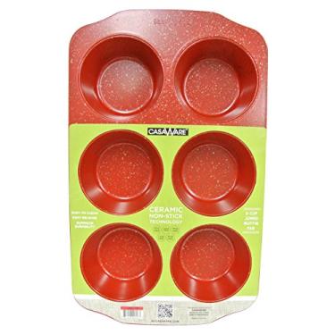 Imagem de Panela de Muffin CasaWare Jumbo 6 xícaras revestida de cerâmica antiaderente, Red Granite, 1