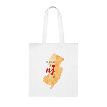 Imagem de SpreadPassion Someone In Nj Loves Me, sacola divertida, bolsa de ombro, bolsas reutilizáveis, ideia de presente de aniversário e Natal