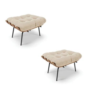 Imagem de Kit 02 Puffs Costela Suede Base Metálica Preto D`Rossi Bege