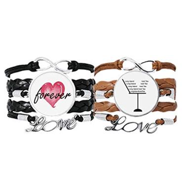 Imagem de DIYthinker Pulseira com contorno de Long Island com alça de mão e chá gelado corda de couro Forever Love conjunto duplo, Não se candidatar